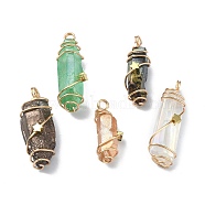 Electroplated Natural Quartz Crystal Pendants, Copper Wire Wrapped Nuggets Charms, Mixed Color, Golden, 29~41x8~13.5x8~13mm, Hole: 3~4mm(PALLOY-JF02087-02)