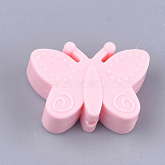 Food Grade Eco-Friendly Silicone Focal Beads, Chewing Beads For Teethers, DIY Nursing Necklaces Making, Butterfly, Pink, 20.5x30x11mm, Hole: 2mm(SIL-T052-05A)