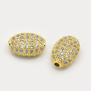 Brass Micro Pave Cubic Zirconia Beads, Oval, Golden, 10x7x5.5mm, Hole: 1mm(ZIRC-F001-54G)