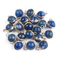 Natural Agate Pendants, with Brass Findings, Cadmium Free & Nickel Free & Lead Free, Faceted, Dyed, Round, Golden, Marine Blue, 13~16x9~12x8~11mm, Hole: 2mm(G-S344-33A)