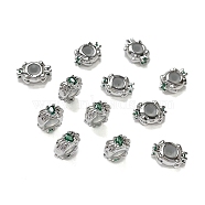Brass Micro Pave Green Cubic Zirconia Beads, Long-Lasting Plated, Platinum, 10x7.5x4mm, Hole: 1.4mm(KK-K361-05P)