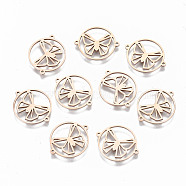 304 Stainless Steel Links Connectors, Laser Cut, Flat Round with Hollow Butterfly, Rose Gold, 15x18x1mm, Hole: 0.8mm(STAS-S116-103RG)