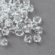 Perles en verre d'imitation cristal, transparent , facette, Toupie, clair, 4x3.5mm, trou: 1 mm environ 720 pcs /sachet(G22QS1182)