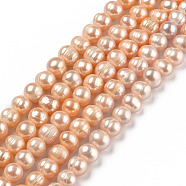 Natural Cultured Freshwater Pearl Beads Strands, Potato, Dyed, Dark Orange, 7.5~8x7~10mm, Hole: 0.6mm, about 46pcs/strand, 12.99 inch(33cm)(PEAR-L033-17A)