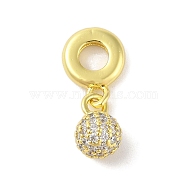 Rack Plating Brass Micro Pave Clear Cubic Zirconia European Dangle Charms, Round Ball Large Hole Pendants, Cadmium Free & Lead Free, Long-Lasting Plated, Real 18K Gold Plated, 23mm, Hole: 4mm(KK-S380-25G)