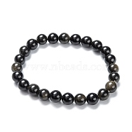 Natural Golden Sheen Obsidian Stretch Beaded Bracelets, Round, Inner Diameter: 2-1/8 inch(5.5cm), Beads: 8~9mm(G-A185-01P)