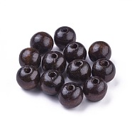 Dyed Natural Wood Beads, Round, Lead Free, Coconut Brown, 20x18mm, Hole: 4.5mm(X-WOOD-Q006-20mm-06-LF)