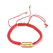 Adjustable Nylon Thread Braided Bead Bracelets, with 304 Stainless Steel Linking Rings, Oval, Red, 1/4 inch(0.5cm), Inner Diameter: 2-1/2 inch(6.2~10.7cm)(BJEW-JB06482-01)