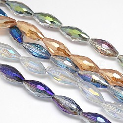 Electroplate Crystal Glass Rice Beads Strands, Faceted, Rainbow Color Plated, Mixed Color, 19x8mm, Hole: 1mm, about 40pcs/strand, 29.1 inch(EGLA-F044-A)