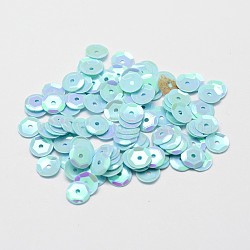 Plastic Paillette Beads, Semi-cupped Sequins Beads, Center Hole, Pale Turquoise, 4x0.5mm, Hole: 1mm(X-PVC-A002-4mm-03)