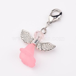 Tibetan Style Glass Pendants, with Acrylic Beads and Lobster Clasps, Lovely Wedding Dress Angel Dangle, Pink, 36mm, Hole: 3x4mm(HJEW-JM00190-04)