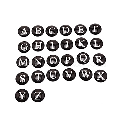 Glass Cabochons, Dome/Half Round with Letter A~Z, Black, 20x5mm, 26pcs/set(GGLA-TAC0006-01B)