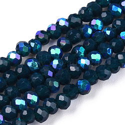 Electroplate Opaque Solid Color Glass Beads Strands, Half Rainbow Plated, Faceted, Rondelle, Prussian Blue, 3.5x3mm, Hole: 0.4mm, about 123~127pcs/strand, 13.7~14.1 inch(35~36cm)(EGLA-A034-P3mm-L07)