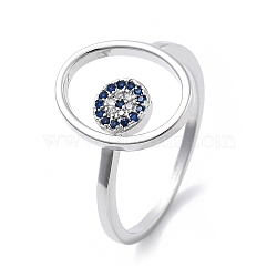 Brass Micro Pave Cubic Zirconia Rings, Evil Eye, Platinum, 15.5mm, Inner Diameter: US Size 8 1/2(18.5mm)(RJEW-S402-04P)