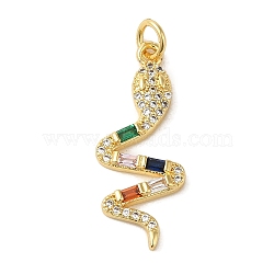 Brass Micro Pave Cubic Zirconia Pendant, Real 18K Gold Plated, Snake, 27x11x3mm, Hole: 3mm(KK-R162-034C-G)