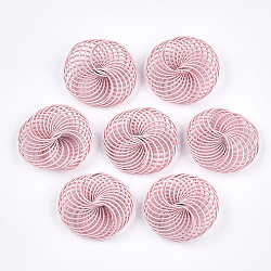 Spray Painted Eco-Friendly Iron Wire Beads, Flat Round, Pink, 28~30x25~28x9mm(IFIN-T009-04E)