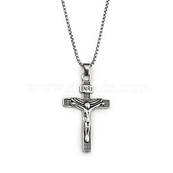 201 Stainless Steel Pendant Necklaces, Cross, Antique Silver, 23.43 inch(59.5cm)(NJEW-C034-43C-AS)