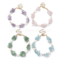 4Pcs 4 Style Natural Mixed Gemstone Chips & Pearl Beaded Bracelets Set, Stackable Bracelets for Women, 7-1/4 inch~7-3/8 inch(18.3~18.6cm), 1Pc/style(BJEW-TA00349)