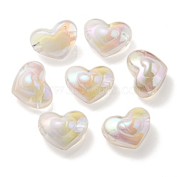 UV Plating Rainbow Iridescent Transparent Acrylic Beads, Two Tone, Heart, WhiteSmoke, 13x16.5x9mm, Hole: 3mm(OACR-C007-04B)