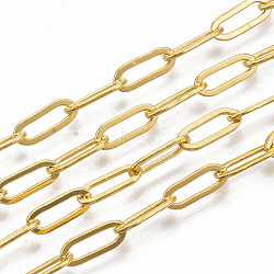 Brass Paperclip Chains, Flat Oval, Drawn Elongated Cable Chains, Soldered, Long-Lasting Plated, with Spool, Cadmium Free & Nickel Free & Lead Free, Golden, 11x4.3x0.7mm, about 6.56 Feet(2m)/roll(X-CHC-S008-001B-G)