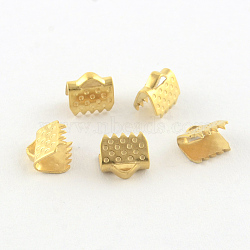 304 Stainless Steel Ribbon Crimp Ends, Real 18k Gold Plated, 6x6.5mm, Hole: 1mm(STAS-S047-056G)