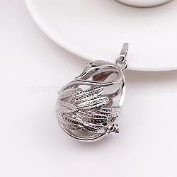 Brass Bead Cage Pendants, for Chime Ball Pendant Necklaces Making, Hollow, Swan Charm, Platinum, No Size(BECA-PW0002-06P)