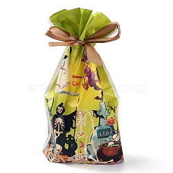 Halloween Creative Drawstring Pockets, for Halloween Party Favor Supplies Halloween Party Bags, Rectangle with Skull & Pumpkin & Witch & Bat, Green, 22.3x15.1cm, about 45~50pcs/bag(ABAG-O003-27)