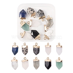 10Pcs 10 Style Natural Gemstone Pointed Pendants, with Light Gold Plated Brass Loop, Faceted, Arrow, 19x10.5x4.5mm, Hole: 1.8mm, 1pc/style(G-LS0002-04)
