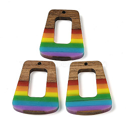 Pride Rainbow Theme Resin & Walnut Wood Pendants, Trapezoid, Colorful, 37.5x27.5x3.5mm, Hole: 2mm(WOOD-K012-11B)