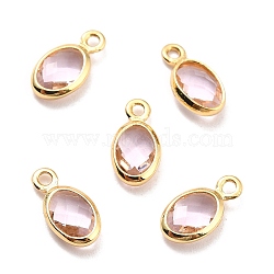 Eco-Friendly Brass with Glass Pendants,  Long-Lasting Plated, Lead Free & Cadmium Free & Nickel Free, Oval, Real 18K Gold Plated, Rosy Brown, 9x4.5x2mm, Hole: 1.2mm(KK-K268-01U)