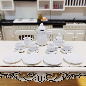Mini Ceramic Tea Sets, including Teacup, Saucer, Teapot, Cream Pitcher, Sugar Bowl, Miniature Ornaments, Micro Landscape Garden Dollhouse Accessories, Pretending Prop Decorations, None Pattern, 15pcs/set