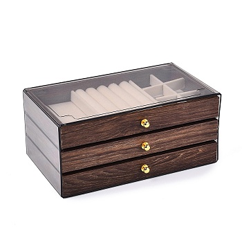 3-Tier PET Plastic Jewelry Storage Drawer Boxes, Rectangle, Saddle Brown, 13.5x23.5x10.5cm