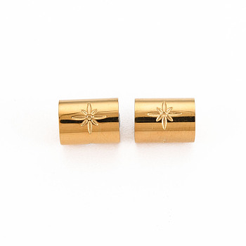 304 Stainless Steel Beads, Column with Star, Real 14K Gold Plated, 8x6mm, Hole: 1.8mm