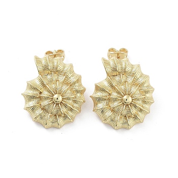 Shell Shape Brass Stud Earrings, Long-Lasting Plated, Lead Free & Cadmium Free, Real 18K Gold Plated, 24x21mm