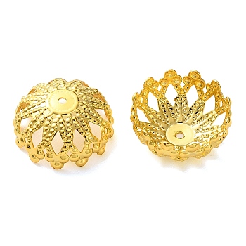 Brass Bead Caps, Flower, Cadmium Free & Lead Free, Rack Plating, Long-Lasting Plated, Real 18K Gold Plated, 15x7mm, Hole: 1.2mm