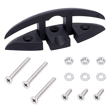 Nylon Plastic Cleat, with Stainless Steel Screws, Nuts & Shims, Yacht Accessories, Black, 1~13.2x0.15~4.9x0.5~1.1cm, 13pcs/set