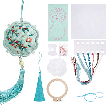 DIY Embroidery Flower Shape Sachet Pendant Decoration Kits, Omamori Amulet with Tassel Embroidery Starter Kit, Branch Pattern, 2~180x2~165x0.4~9mm