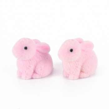 Flocky Plastic Beads, Half Drilled Beads, Rabbit, Pearl Pink, 17.5x21x12mm, Hole: 1mm