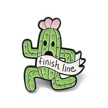 Fanny Running Cactus Finish Line Enamel Pins, Alloy Brooch for Backpack Clothes, Yellow Green, 28x24.5mm