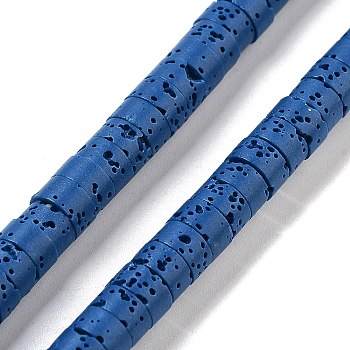 Natural Lava Rock Dyed Beads Strands, Disc, Heishi Beads, Royal Blue, 6x3~3.5mm, Hole: 1.5mm, about 114pcs/strand, 14.96''(38cm)