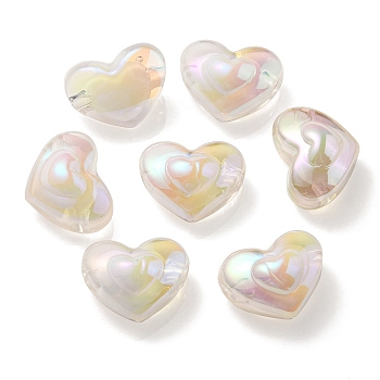 UV Plating Rainbow Iridescent Transparent Acrylic Beads, Two Tone, Heart, WhiteSmoke, 13x16.5x9mm, Hole: 3mm