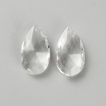 Glass Pendants, Teardrop, Faceted, Clear, 38x22x12.5mm, Hole: 1.8mm