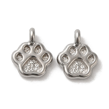 304 Stainless Steel Charms, Paw Print Charm, Stainless Steel Color, 11.5x9x3.5mm, Hole: 1.6mm