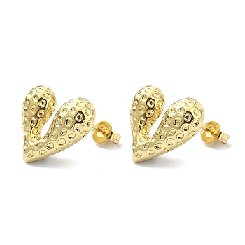 Rack Plating Brass Heart Stud Earrings for Valentine's Day, Lead Free & Cadmium Free, Real 18K Gold Plated, 14.5x16.5mm