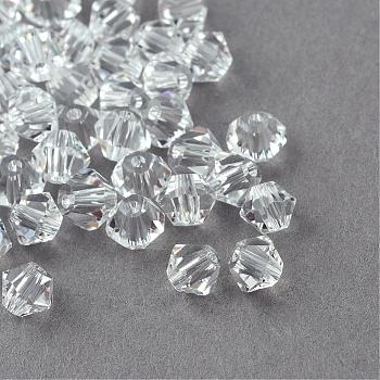 Perles en verre d'imitation cristal, transparent , facette, Toupie, clair, 4x3.5mm, trou: 1 mm environ 720 pcs /sachet