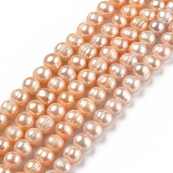 Natural Cultured Freshwater Pearl Beads Strands, Potato, Dyed, Dark Orange, 7.5~8x7~10mm, Hole: 0.6mm, about 46pcs/strand, 12.99 inch(33cm)