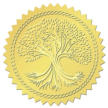 34 Sheets Self Adhesive Gold Foil Embossed Stickers, Round Dot Medal Decoration Sticker for Envelope Card Seal, Tree, Size: about 165x211mm, Stickers: 50mm, 12pcs/sheet, 34 sheets/set