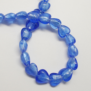 Handmade Silver Foil Glass Beads, Heart, Royal Blue, 12x12x8mm, Hole: 2mm