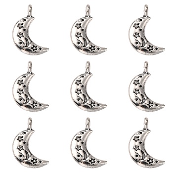 Tibetan Style Alloy Pendants, Moon with Star, Cadmium Free & Lead Free, Antique Silver, 19x10.5~11x3mm, Hole: 2.8mm