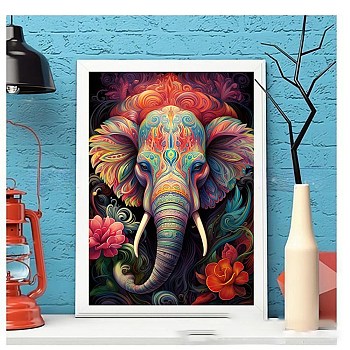 DIY Diamond Painting Stickers Kits For Kids, including Resin Rhinestone, Diamond Sticky Pen, Tray Plate, Glue Clay, Elephant, 400x300x0.2mm, Resin Rhinestone: 2.5x1mm, 20 color, 1bag/color, 20bags
